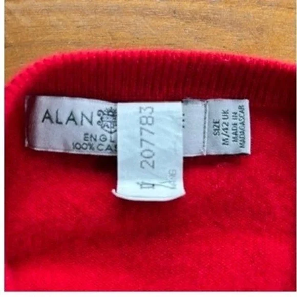 Alan Paine England 100% Cashmere V-Neck Sweater, Red, Size M /42 UK